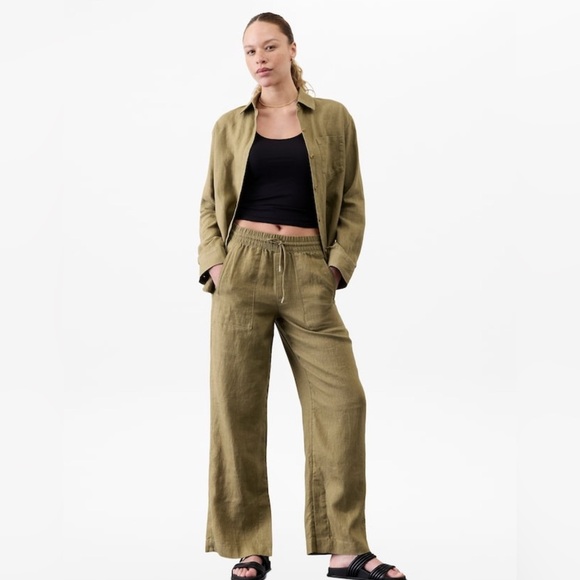 Athleta Pants - NWT Athleta Retreat Wide Leg Linen Olive Branch Pant Sz XXS/P (#851038)